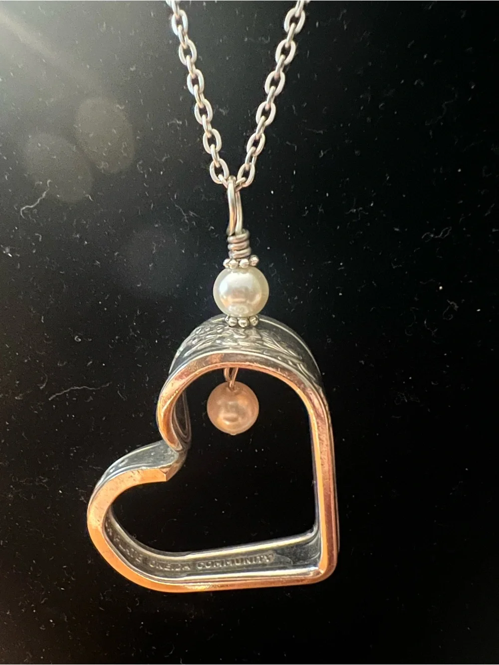 Silver Heart spoon Pendant Necklace with Pearl Accent
